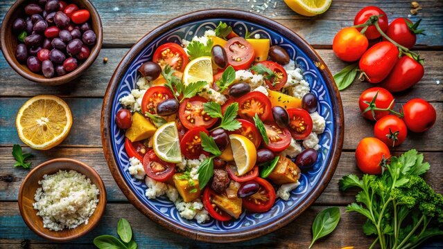 Delicious Greek Gosa with Fresh Ingredients Served on a Traditional Plate for Culinary Delight