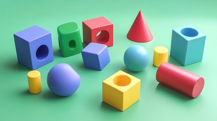 Obraz premium 3D Cartoon Geometric Shapes for Children's Play. AI generated illustration