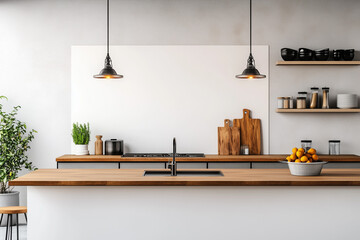Modern Industrial Kitchen with Blank Wall and Gourmet Atmosphere