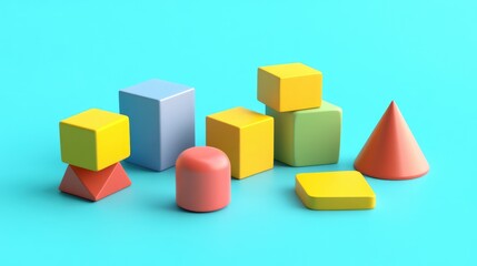 Fototapeta premium 3D Cartoon Geometric Shapes for Children's Play. AI generated illustration