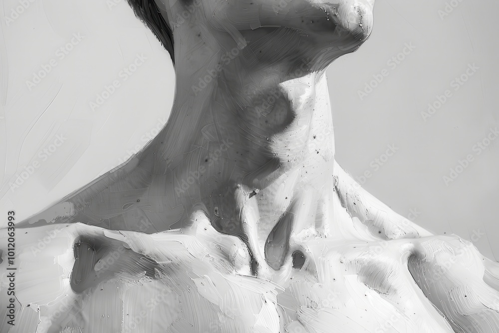 Poster a detailed study of human anatomy focusing on the shoulder joint, captured in a monochromatic style 