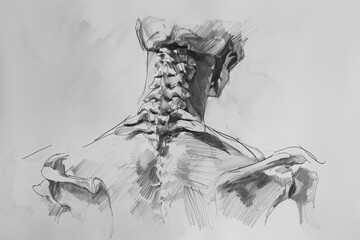 Detailed anatomical illustration of human skeletal and muscular structure focusing on the back, highlighting muscles and ribs in a scientific style