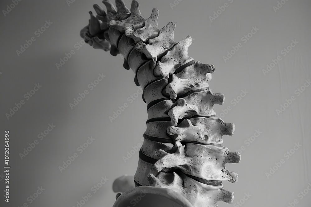 Poster A detailed view of a human vertebral column showcasing the intricate structure of the spine against a neutral background highlighting its curvature and distinct anatomy
