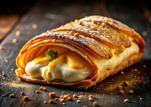 Delicious Quesito Pastry with Creamy Filling and Golden Crispy Exterior on a Rustic Wooden Table