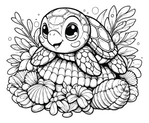 Cute Sea Turtle Cartoon Coloring Page For Kids