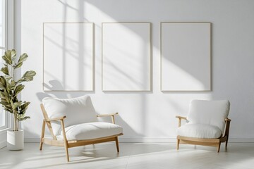 Modern Gallery Interior with Empty Poster Frames in Bright Living Room