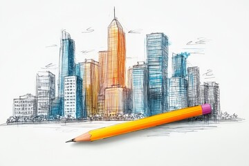 Creative business sketch in modern city, Generative AI