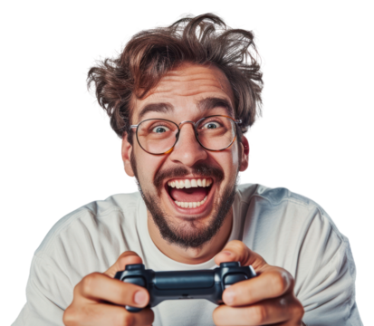 PNG Man with joystick shouting laughing adult.