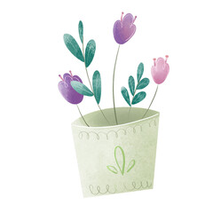 Illustration of Tulip Flower Pot – Floral Art with Transparent Background