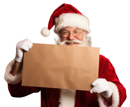 PNG Happy Santa Claus holding a blank sign christmas adult santa claus. - Powered by Adobe