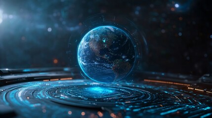 Earth hologram and eco energy hud, technology and resources, Generative AI