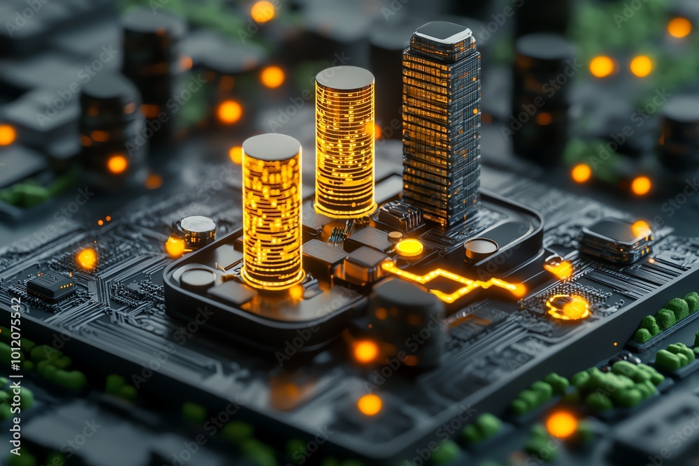 Poster Interactive 3D digital scene of a cyberattack on a futuristic city, with glowing data streams being siphoned by hackers, creating an immersive experience of large-scale data theft