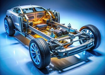 Obraz premium Detailed Chassis Structure of a Modern Vehicle Showcasing Engineering and Design Innovations