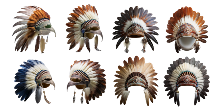 Colorful Feathered Headgear Collection,PNG set collection, isolated on transparent background