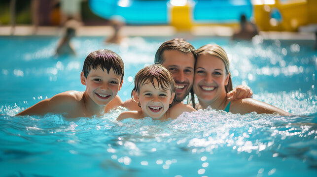 Une famille dans la piscine au camping