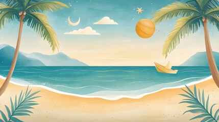 Obraz premium Tropical and exotic A beach scene with palm trees