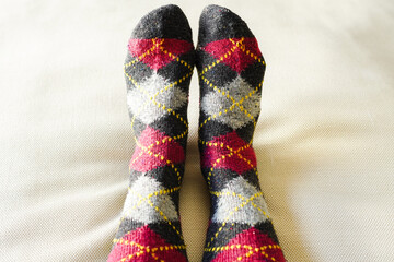 タータンチェック(格子柄)の毛糸のソックス