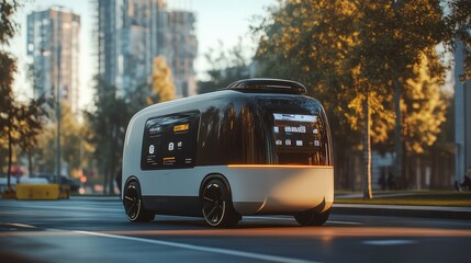 Fototapeta premium Autonomous Delivery Van. AI generated illustration.