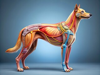 Obraz premium Detailed Diagram Illustrating the Anatomy of Dogs with Labeled Organs, Muscles, and Body Parts