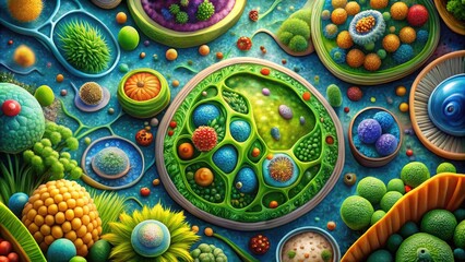 Naklejka premium Detailed Educational Drawing of Plant and Animal Cells for Biology and Science Education Resources