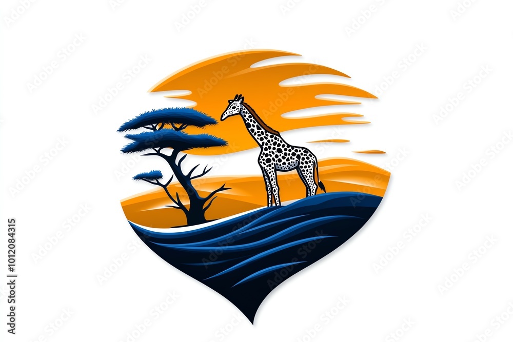 Poster minimalist icon of a giraffe standing in the great rift valley, with clean lines and subtle colors r