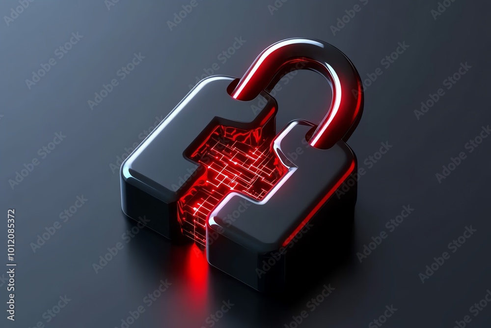 Aufkleber Minimalist icon of a lock with a data stream flowing through it, symbolizing the breach of digital security