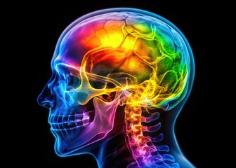 Detailed Head X-Ray Image Showing Cranial Structure and Brain Activity for Medical Analysis Purposes
