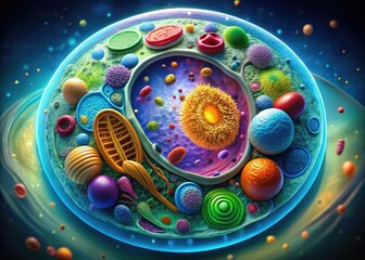 Detailed Illustration of an Animal Cell with Labeled Organelles for Educational Purposes and Learning