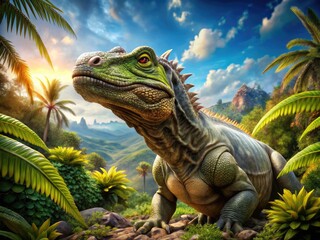 Fototapeta premium Detailed Illustration of a Therapsid in its Natural Habitat, Showcasing Ancient Reptilian Features