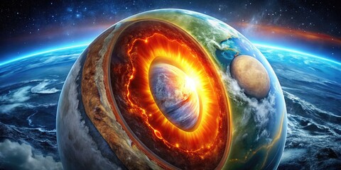 Detailed Illustration of Earth's Layers: Crust, Mantle, Outer Core, Inner Core, and Their Features