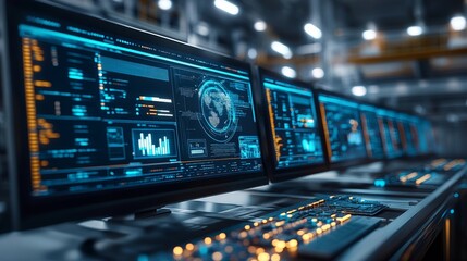 Naklejka premium Industrial Data Automation System On Computer, Generative AI