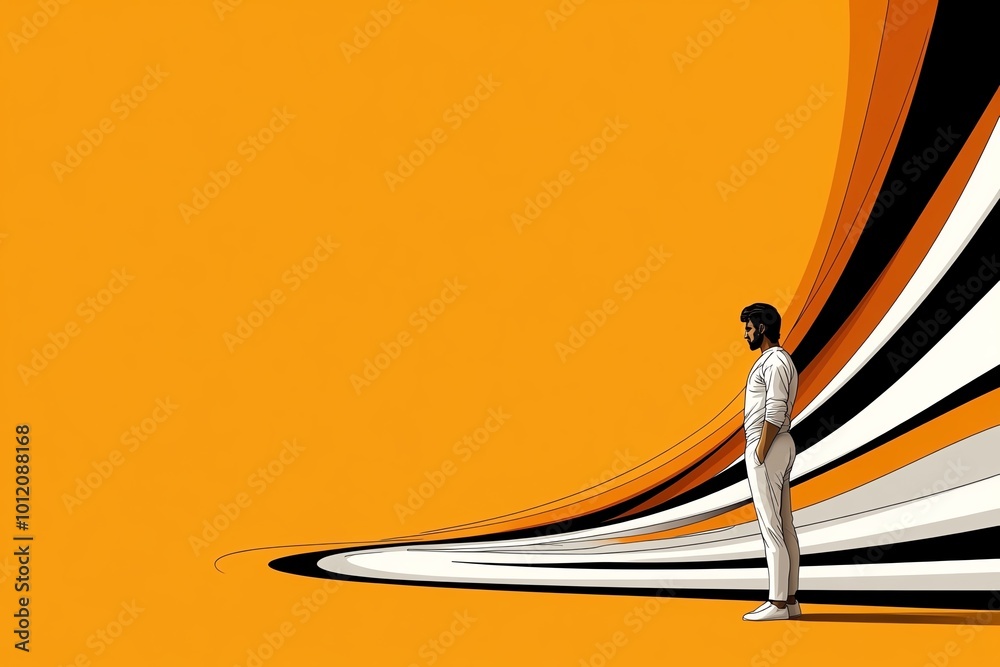 Poster Minimalist illustration of a figure standing alone in a vast, empty space, with clean lines and muted tones representing the isolation of nihilism