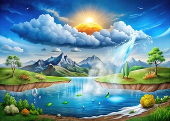 Detailed Labeled Diagram of the Water Cycle Illustrating Evaporation, Condensation, and Precipitation