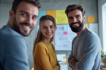 Portrait of creative business team collaborating on visual project in office, copy space, Generative AI