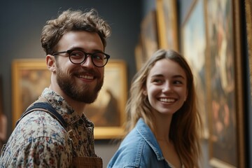 Fototapeta premium Portrait of two cheerful young omen enjoying work in beautiful outdoor cafe, copy space, Generative AI