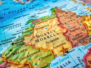 Detailed Map Highlighting Morocco's Location within the Context of the World Geography and Nations