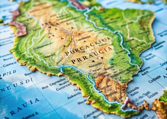 Detailed Map Highlighting Paraguay's Location in South America with Geographical Context and Borders