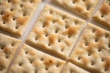 closeup of salt saltine crackers