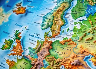 Detailed Map of Europe Highlighting the Netherlands with Geographic Features and Major Cities