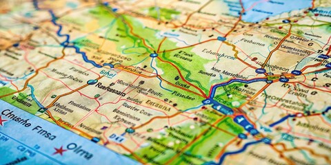 Naklejka premium Detailed Map of Fresno County, California Highlighting Major Roads, Landmarks, and Geographic Features