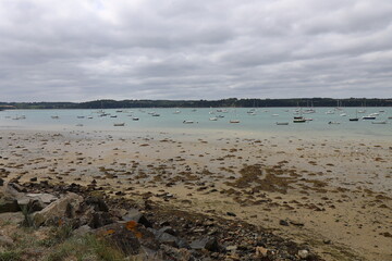 La plage le long de la rivière la Rance, village de Saint-Suliac, département d'Ille et Vilaine, Bretagne, France