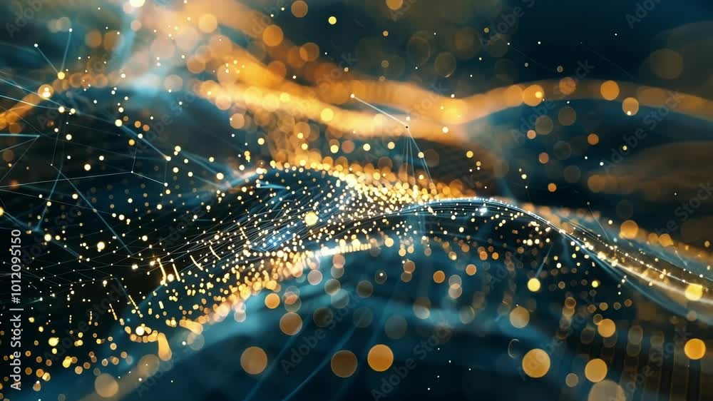 Poster abstract network is flowing across a virtual landscape, creating a sense of movement and connectivit