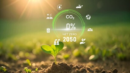 Digital dashboard of CO2 level gauge percentage drop down to 0. Net Zero Emissions by 2050 policy animation concept,Net zero emission ,2050, carbon neutral concept.CO2 reduce.Net zero greenhouse gas.4