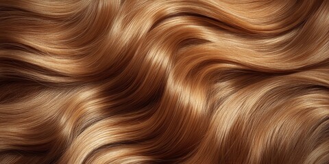 Close up of flowing golden hair with smooth, wavy textures, showing rich shine and silky strands in natural light.