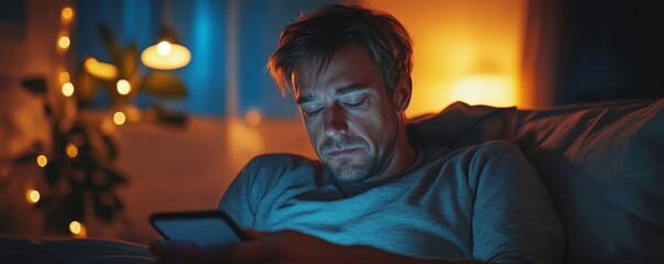 Man Waking Up With Alarm On Mobile Phone, Generative AI