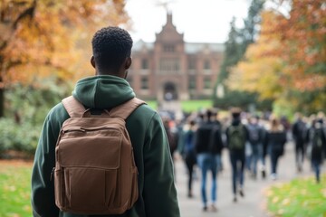 Student Walking on Campus During Autumn.