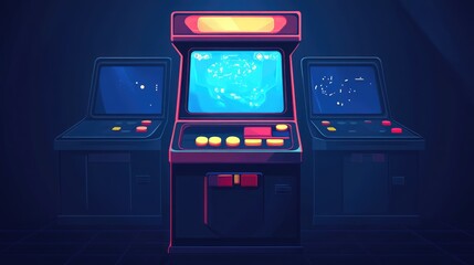 Obraz premium Retro Arcade Game Screen. AI generated illustration.