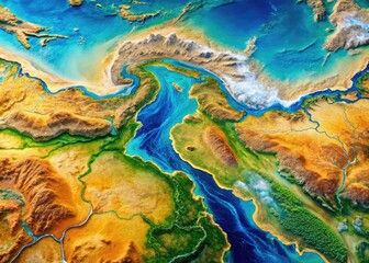 Naklejka premium Detailed Map of the Amu Darya River Flowing Through Central Asia and Surrounding Regions