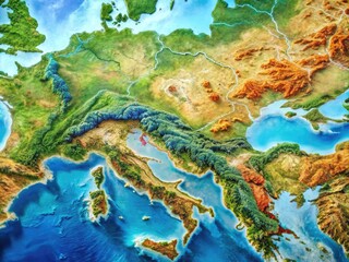 Naklejka premium Detailed Map of the Balkans Region Highlighting Countries, Cities, and Geographic Features for Reference
