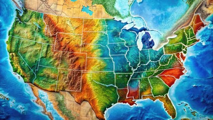 Obraz premium Detailed Map of the United States Featuring Latitude and Longitude Lines for Geographic Reference